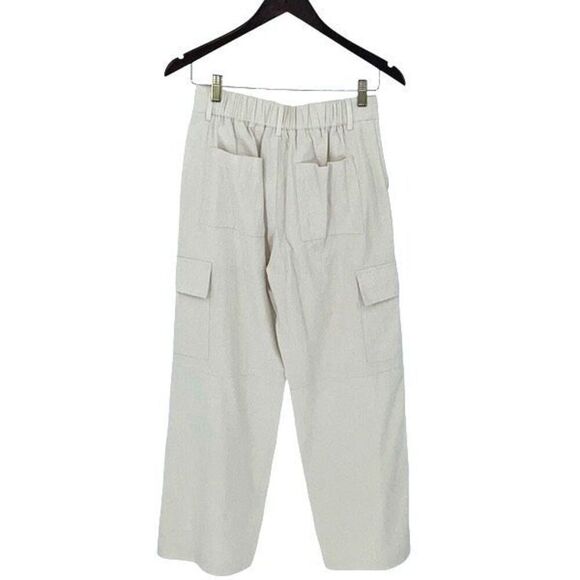 Papermoon Womens High Rise Elastic Waist Wide Leg Cargo Pants Cream Beige Small - Picture 3 of 9